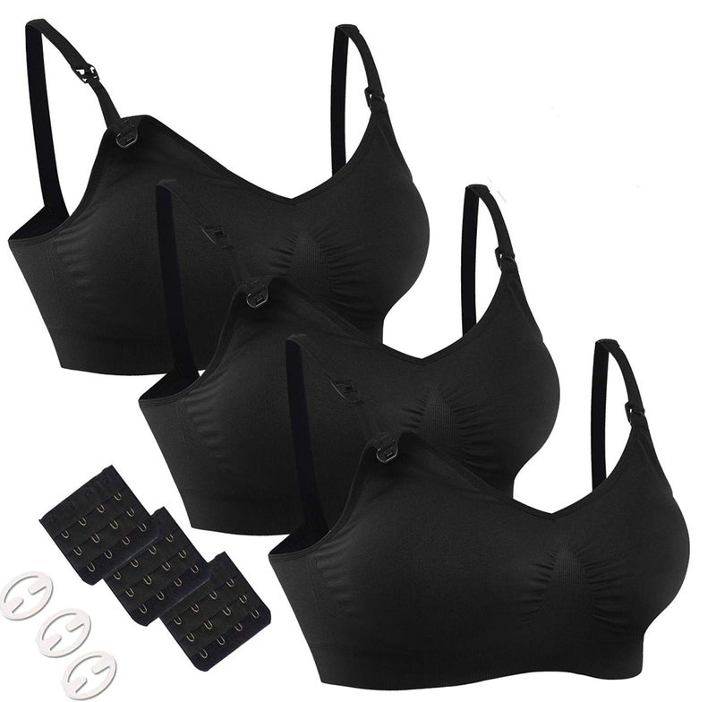 HOFISH Women's Adjustable Seamless Nursing Bra, 3pcs/Pack(black), Size Small - Image 1
